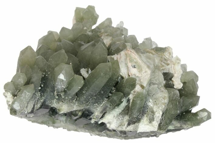 Green, Hedenbergite Included Quartz with Calcite - Mongolia #163992